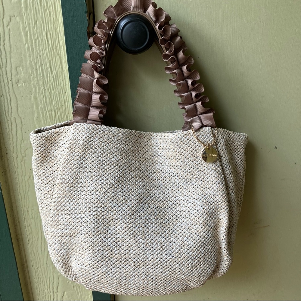 Woven handbag straw ruffle, garden girl, euro summer scandi girl, lagenlook - Picture 11 of 16
